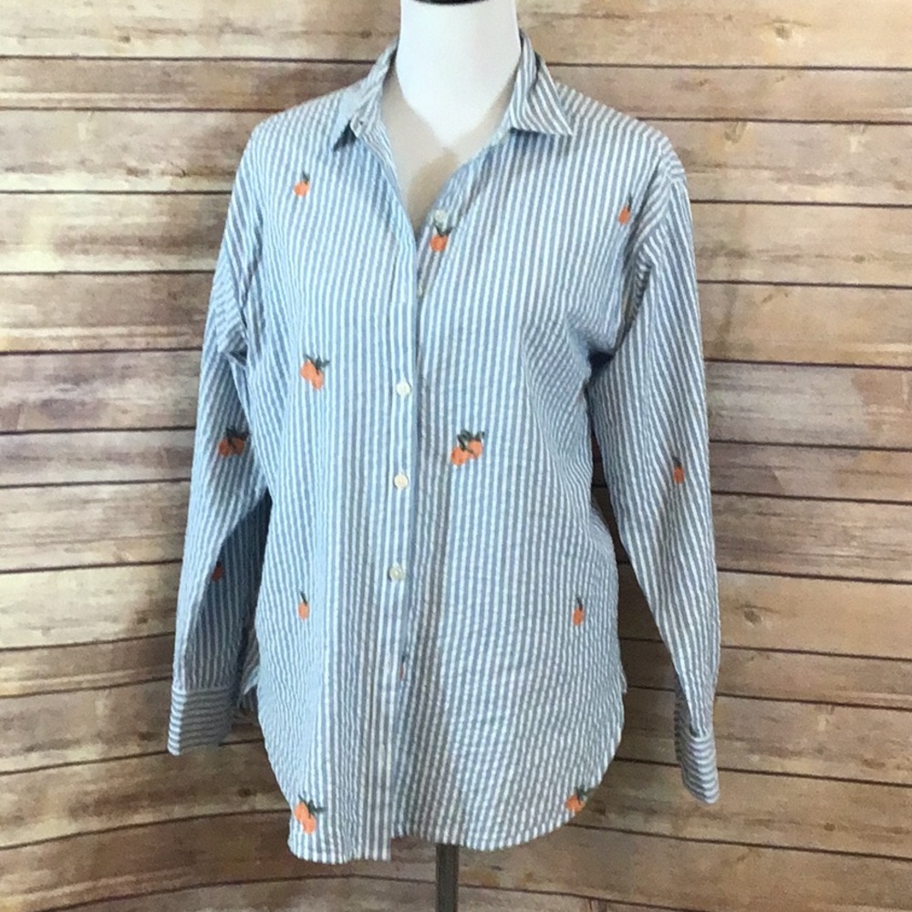 LOFT Blue and White Striped Shirt
